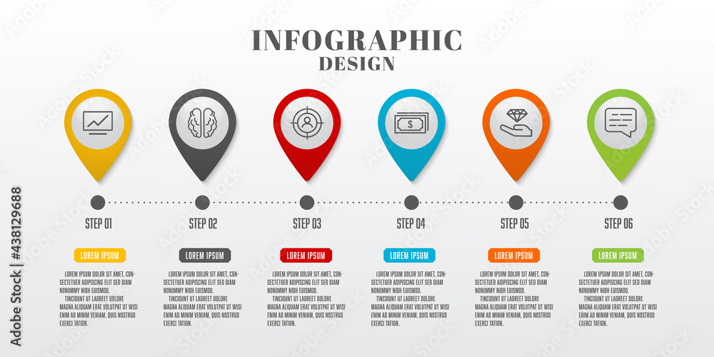 Poster vector modern business timeline process chart infographic template. business icon 6 step design elem