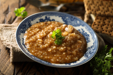 Traditional homemade spicy lentil soup