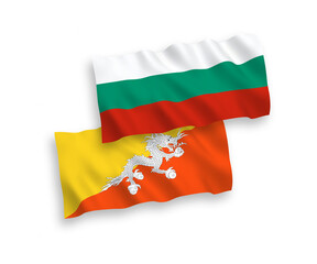 Flags of Kingdom of Bhutan and Bulgaria on a white background
