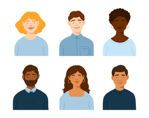 Set of avatars of people, different color skins, various nationalities 