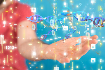 Doctor holding a 3d render DNA.