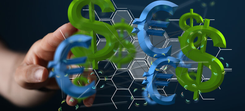 Main world currency theme dollar and euro background. Row and pile of money banknotes.