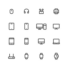 Line art device vector icons. Pixel perfect