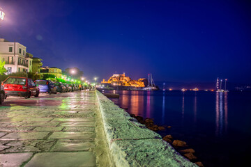 corfu town greece by night