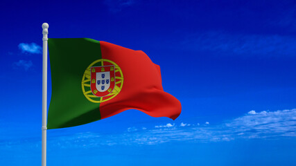 Portugal flag, waving in the wind - 3d rendering - CGI
