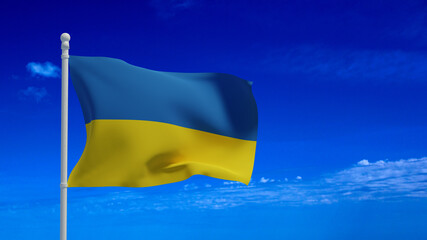 Ukranian flag, waving in the wind - 3d rendering - CGI.