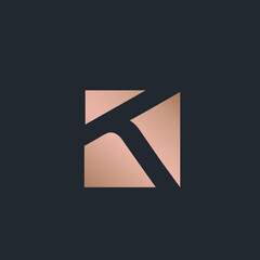 Letter K logo.Typographic icon.Lettering sign isolated on dark fund.Alphabet initial.Geometric, modern, corporate, design, tech, minimalist style negative space uppercase character.