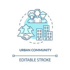 Urban community concept icon. Communities types abstract idea thin line illustration. Urban populations. Large towns and cities. Vector isolated outline color drawing. Editable stroke