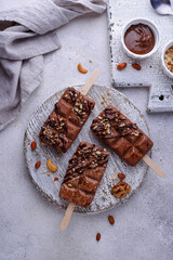Chocolate ice cream popsicle with nut