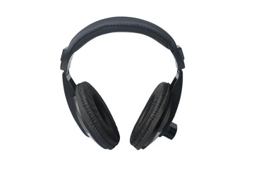 Black, modern wireless headphones on a white isolated background