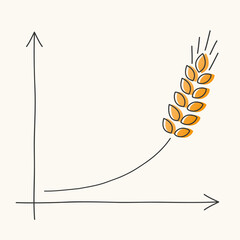Wheat shape growing graph. Concepts: Go vegan, healthy lifestyle eating, natural organic food producing growth, agriculture industry, GMO, veganism, vegetarianism, farming, cereals, new harvest etc.