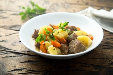 Traditional homemade meat stew with vegetables