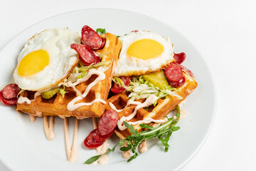 belgian waffle with fried egg