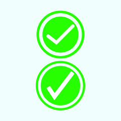 Check mark green line icons. Vector illustration