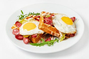 belgian waffle with fried egg