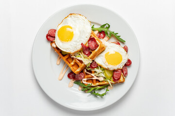 belgian waffle with fried egg