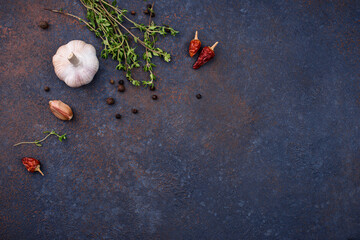 Tomatoes, thyme, garlic and spices