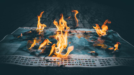 World map on fire ... a symbol of what is happening on Earth