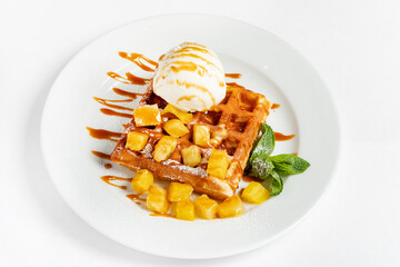 belgian waffle with ice cream