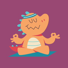 Cute dinosaur in yoga poses vector cartoon character isolated on background.