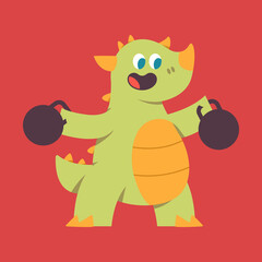 Cute dinosaur with weight vector cartoon character isolated on background.