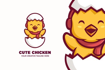 Cute Chick Hatches from Egg Mascot Character Logo