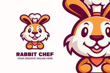 Cute Rabbit Chef Mascot Character Logo Template