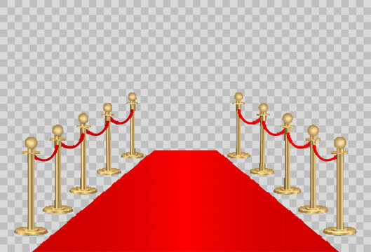 Red carpet and rope path barriers 3d. 