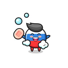 russia flag badge character is bathing while holding soap