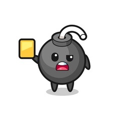 cartoon bomb character as a football referee giving a yellow card