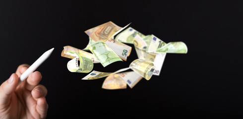 cashflow euro banknote bill in hand