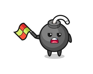 bomb cartoon as the line judge hold the flag up at a 45 degree angle