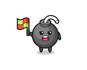 bomb character as line judge putting the flag up