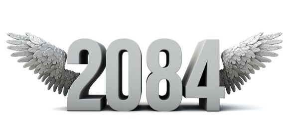 3D illustration of the number 2084 with wings