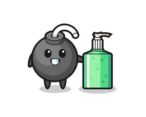 cute bomb cartoon with hand sanitizer