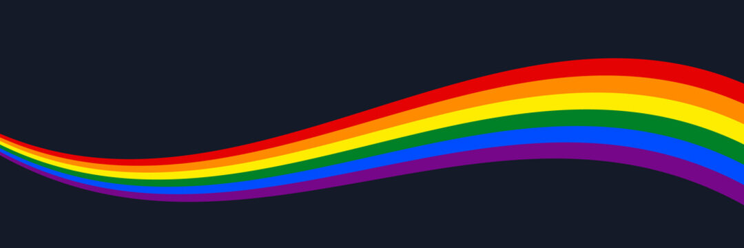 LGBTQ gay pride rainbow wave on dark background. LGBT pride flag, banner background for pride month. Pride rainbow wave design element. Vector illustration