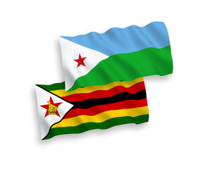 Flags of Republic of Djibouti and Zimbabwe on a white background