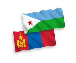 Flags of Republic of Djibouti and Mongolia on a white background