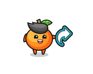 cute mandarin orange hold social media share symbol
