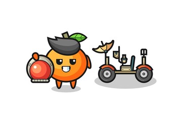 the cute mandarin orange as astronaut with a lunar rover