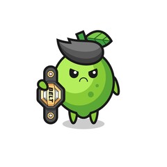 lime mascot character as a MMA fighter with the champion belt