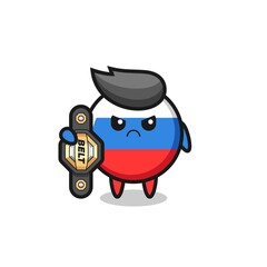 russia flag badge mascot character as a MMA fighter with the champion belt