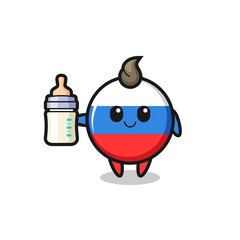 baby russia flag badge cartoon character with milk bottle