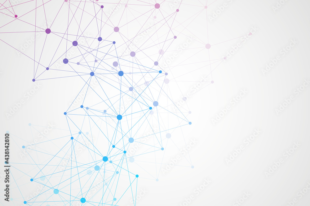 Poster geometric abstract background with connected line and dots. structure molecule and communication. bi