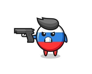 the cute russia flag badge character shoot with a gun