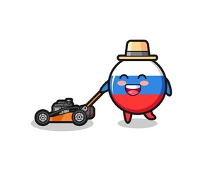 illustration of the russia flag badge character using lawn mower