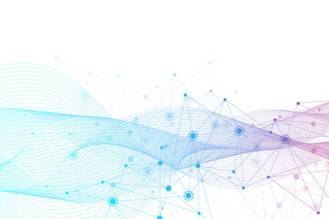 Geometric abstract background with connected line and dots. Structure molecule and communication. Big Data Visualization. Medical, technology, science background. Vector illustration.