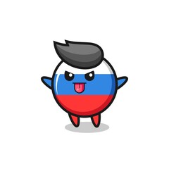 naughty russia flag badge character in mocking pose