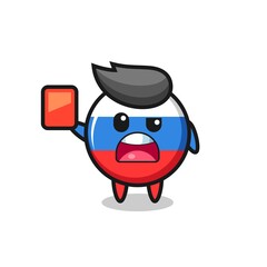 Obraz premium russia flag badge cute mascot as referee giving a red card