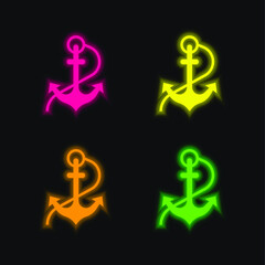 Anchor four color glowing neon vector icon